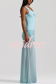 Sculptural Elegance One Shoulder Removable Corset Drape Maxi Dress