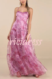Exclusive Glamour Organza Floral Print Tiered Slip Maxi Dress