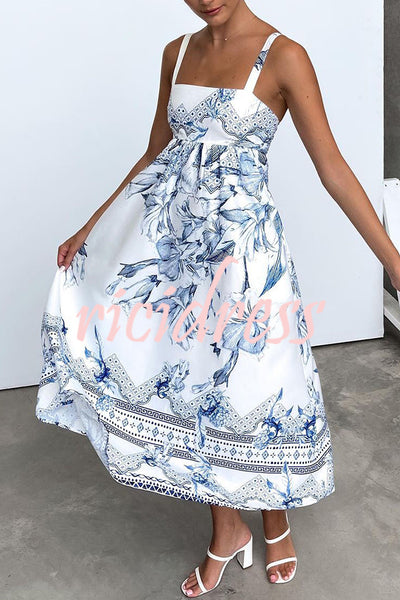 Quiet Beauty Boho Tropical Print Pocketed A-line Midi Dress
