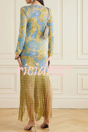 Golden Age Knit Paisley Print Long Sleeve Tassle Hem Maxi Dress