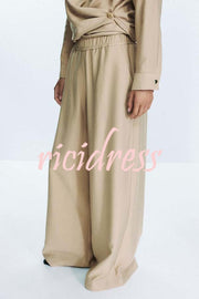 Juliette Cross-front Button Up Long Sleeve Shirt and Elastic Waist Pocket Loose Pants Set