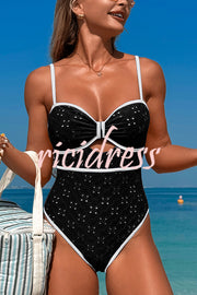 Fashion Contrast Color Hollow Stretch One-piece Swimsuit