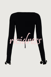 Fashion Ruffled Long-sleeved Tie-cropped Knitted Cardigan