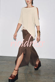 Fashion Slim-fit One-shoulder Stretch Bodysuit and Casual Side-slit Pants Set