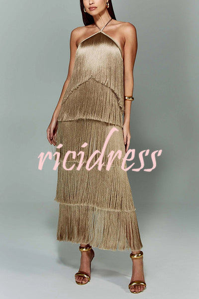 Sexy Halterneck Backless Elegant Fringe Maxi Dress