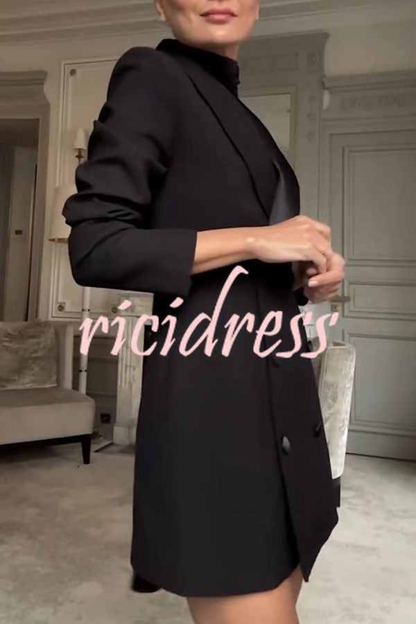 Eve Satin Lapel Draped Neckline Button Long Sleeve Blazer Mini Dress