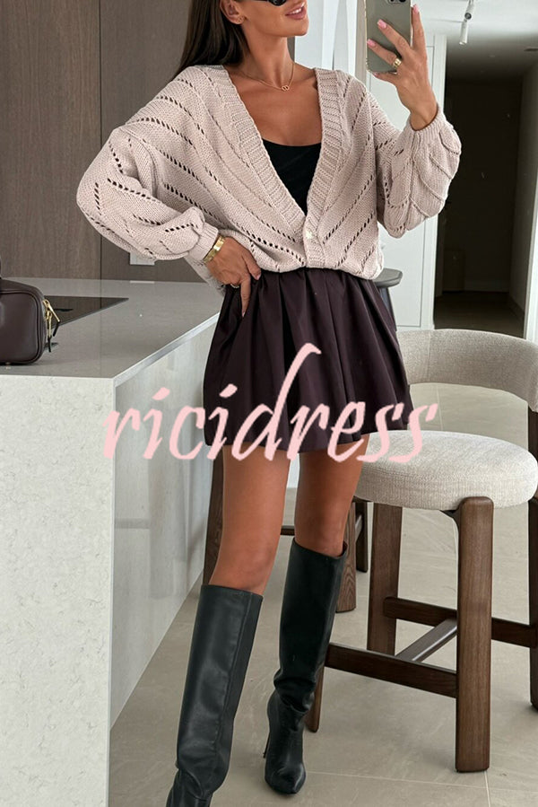 Fashion Hollow Knitted V-neck Button Loose Cardigan