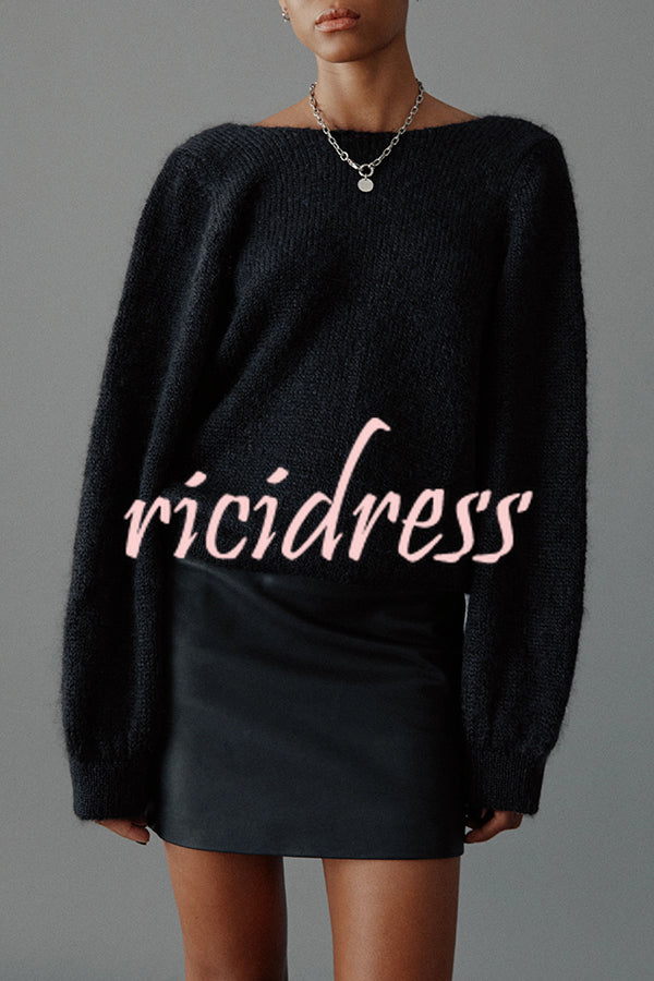 Chunky Season Knit Mohair-blend Long Sleeve Open Back Knot Design Loose Sweater