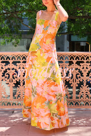 Floral Print Square Neck Strap Holiday Maxi Dress