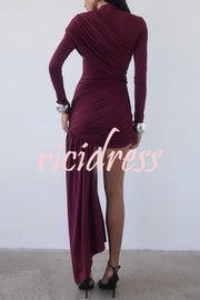 Solid Color Long-sleeved Pleated Slim-fit Elegant Ribbon Mini Dress