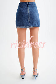 Modern Flavor Denim High Rise Back Zipper A-line Stretch Mini Skirt