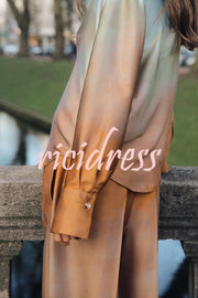 Fashionable Gradient Print Lapel Long Sleeve Casual Shirt