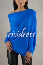 Solid Color Round Neck Long Sleeve Loose Knitted Sweater