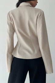 Solid Color Lapel Long Sleeve Fitted Waist Elegant Blazer