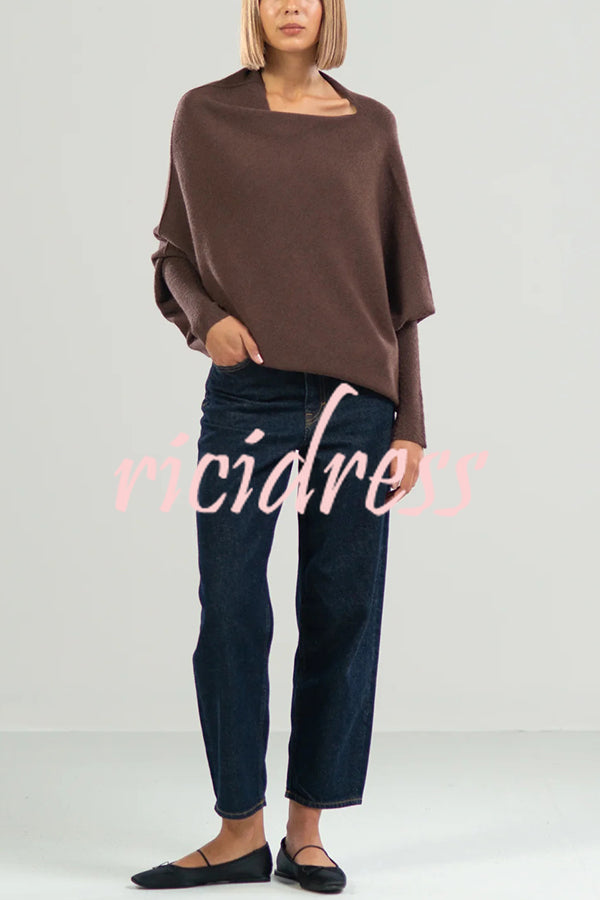 Solid Color Round Neck Long Sleeve Loose Knitted Sweater