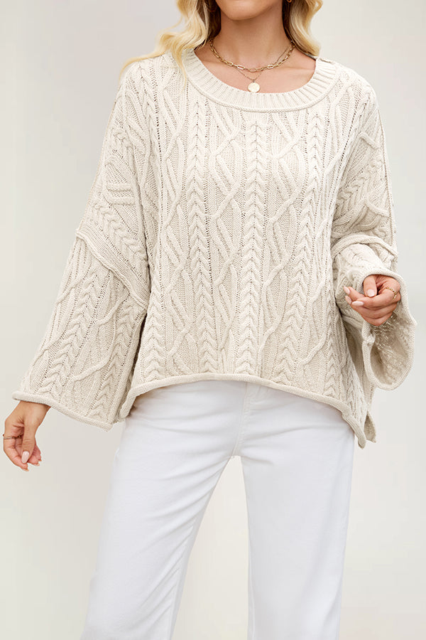 Solid Color Cable Knit Loose Long-sleeved Casual Sweater