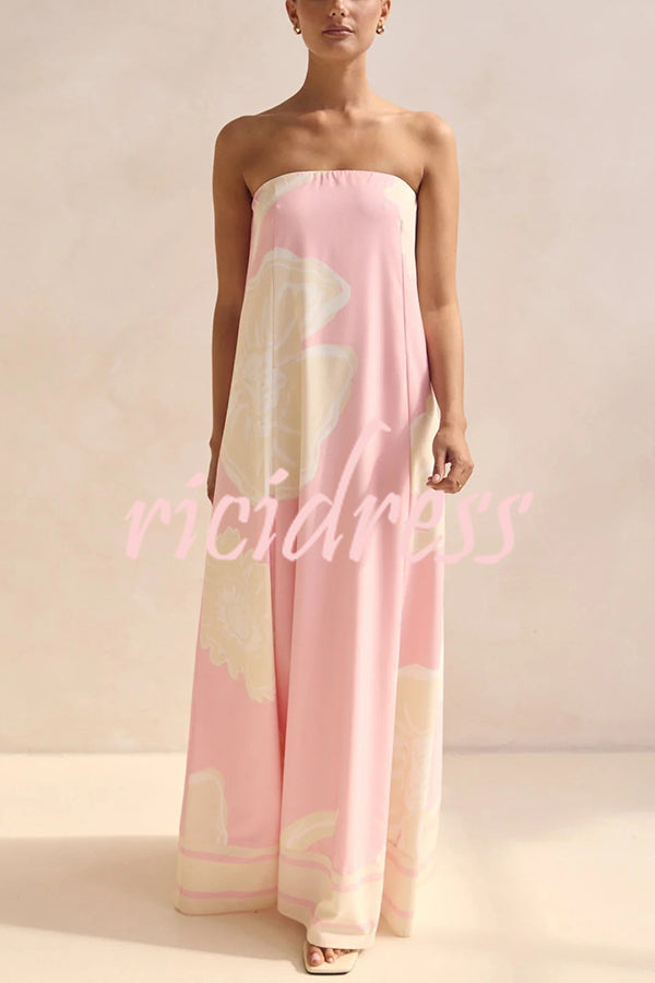 Unique Print Sexy Tube Top Back Zipper Loose Maxi Dress