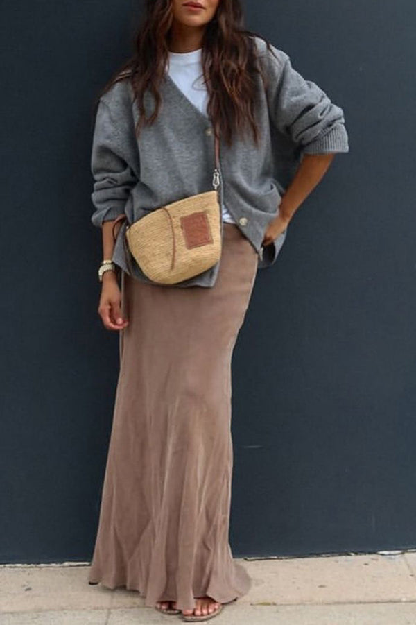 Solid Color V-Neck Button Casual Pocket Knit Cardigan