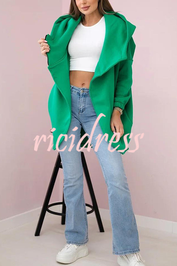 Solid Color Loose Hooded Zip-up Casual Sports Jacket