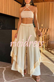 Leona High Rise  Layered Tassle Trim Wide Leg Pants