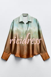 Fashionable Gradient Print Lapel Long Sleeve Casual Shirt