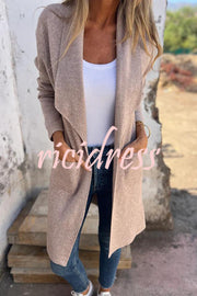 Warmth on Stylish Lapel Mid-length Pocket Knit Cardigan Coat