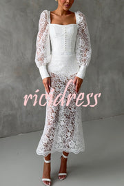 Timeless Moment Floral Lace High Rise Elastic Waist Midi Skirt