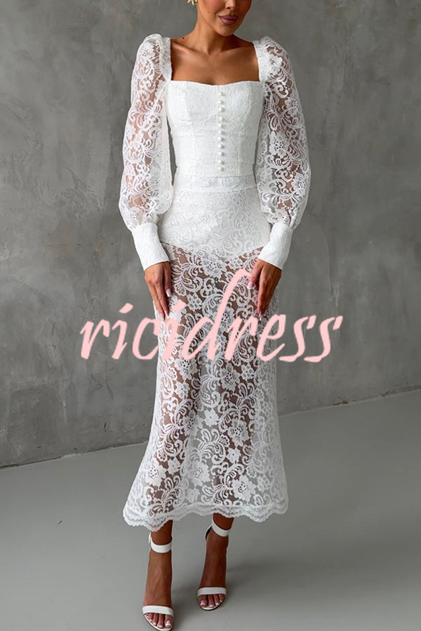 Timeless Moment Floral Lace High Rise Elastic Waist Midi Skirt