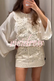 Fashion Floral Hollow Embroidery Slim Mini Skirt
