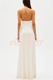 Sexy Silhouette Deep U-neck Halter Waterfall Sash Drape Maxi Dress