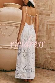 Simona Embroidered Starfish Pattern Backless Tie-up Slip Maxi Dress