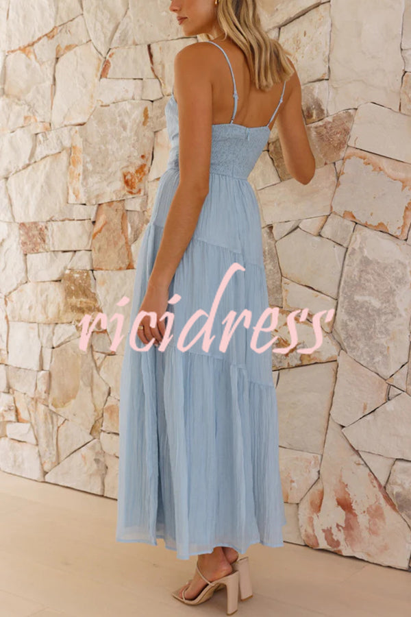 Solid Color Sleeveless Suspender Pleated Back Maxi Dress