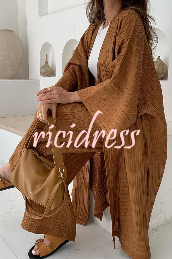 Ruched Textured Oversized Kimono Cardigan