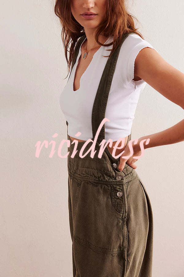 Fashionable Casual Side Pocket Button Loose Denim Overalls