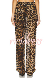 Minka Chiffon Leopard Elastic Waist Pocketed Loose Cargo Pants