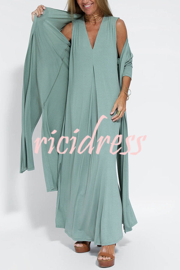 Elegant Is Eternal Knit Solid Color Sleeveless Slit Maxi Dress
