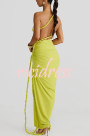 Juliana Rope Detail Ruched One Shoulder Cutout Stretch Maxi Dress