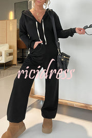 Cozy Days Long Sleeve Pocket Hooded Drawstring Jumpsuit