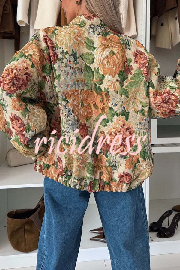 Floral Print Loose Long-sleeved Zip-up Jacket