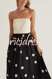 Fashion Polka Dot Print Tube Top Spliced Maxi Dress