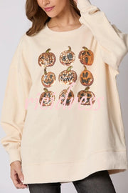 Halloween Pumpkin Sequin Loose Casual Sweatshirt