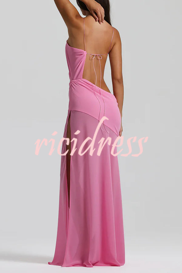 Sexy Halter Waist-baring Backless Lace-up High-slit Maxi Dress