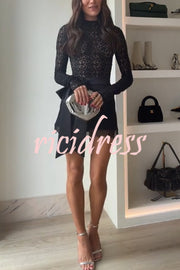 Anna Semi-sheer Lace Long Sleeve Back Bow Tie-up Cutout Stretch Bodysuit