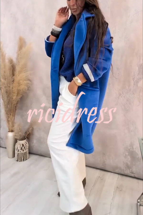 A Pleasant Winter Button Up Long Sleeve Pocket Lapel Loose Midi Jacket