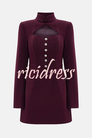 Elegant Long-sleeved Hollowed-out Button-down Slim-fit Mini Dress