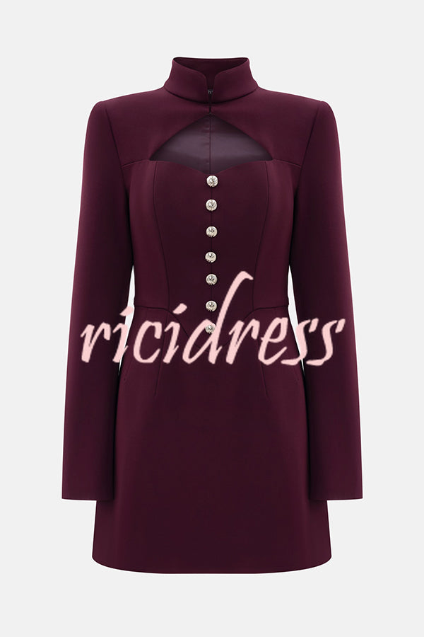 Elegant Long-sleeved Hollowed-out Button-down Slim-fit Mini Dress