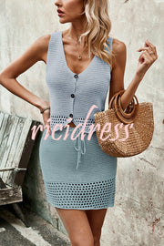 Knitted Vest V-neck Top and Lace-up Hollow Skirt Set