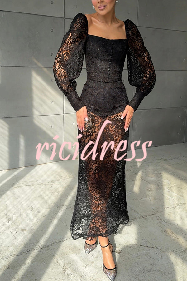 Timeless Moment Floral Lace High Rise Elastic Waist Midi Skirt
