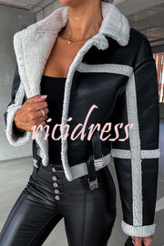 Venezia Leather Plush Lined Buckle Strap Long Sleeve Coat