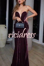 Paige Velvet Off Shoulder Side Pleated Hip Drape Maxi Dress